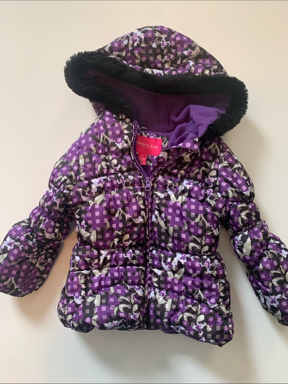 London Fog Purple & Multi-Pattern Kids Puffer Jacket Size 4T